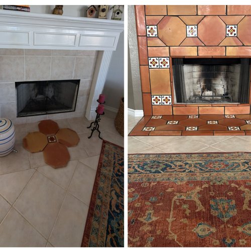 Before and after tile fireplace remodel